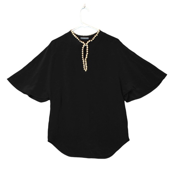 Alexander McQueen Tops - Alexander McQueen Pearl Trim Batwing Sleeve Black Top Italy Womens US Size S